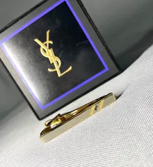 美品 YVES SAINT LAURENT イヴサンローラン YSLロゴ 艶消しシルバー&ゴールド ヴィンテージネクタイピン タイピン タイバー ケースあり