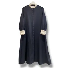 美品 SHIPS any シップスエニィ ダブルクロス Aライン シャツワンピース ネイビー 濃紺、アイボリー サイズFREE バンドカラー 長袖 ロングワンピース レディース 春 ゴーゴー古着マルイ草加店3774