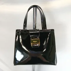 美品　  Salvatore Ferragamo（サルヴァトーレ・フェラガモ）ヴァラプレート パテントレザー 2way ハンドバッグ 黒 AQ-218252