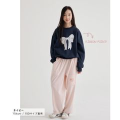 네이비 MINIROI 리본 무늬 트레이너 긴팔 소녀 걸스 캐주얼 봄 가을 겨울 귀여운 한국 어린이 옷 120cm 130cm 140cm 150cm