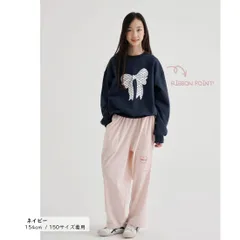 ネイビー MINIROI リボン柄 トレーナー 長袖 女の子 ガールズ カジュアル 春 秋 冬 かわいい 韓国子供服 120cm 130cm 140cm 150cm