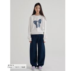 화이트 MINIROI 리본 무늬 트레이너 긴팔 소녀 걸스 캐주얼 봄 가을 겨울 귀여운 한국 어린이 옷 120cm 130cm 140cm 150cm