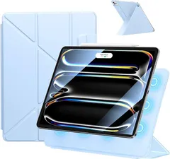 iPad Pro 11インチ ケース M4/M5 (2024/2025・第5/6世代)専用 強力マグネット吸着式 横置＆縦置 角度調整可能 三角形スタンド Pencilホルダー付き 極薄 軽量 オートスリープ/ウェイク対応 (アイスブルー)