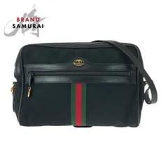 GUCCI グッチ ヴィンテージ オールドグッチ シェリーライン ブラック 黒 ゴールド金具 GGキャンバス/レザー ショルダーバッグ 505602【中古】