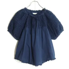 【美品】ピンクハウス★段々フリルがびっしり♪ふんわりローンブラウス ボリューム袖♪紺系 無地 2022年製 z19272