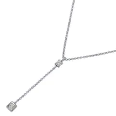 美品 1点モノ 0.05ct FD:0.05ct シンプルライン 2粒 ダイヤモンド ネックレス ペンダント K18(WG無)-1.9g ホワイトゴールド【♀】【N】【レディース】★■601953【中古】