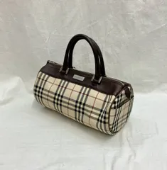 ジャンク BURBERRY バーバリー ドラム型 ミニ ボストンバッグ ハンドバッグ ベージュ ブラウン レザー ノバチェック ロゴ プレート
