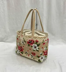 FEILER フェイラー 絞り付き トートバッグ ハンドバッグ ベージュ 花柄 フラワー シュニール織 