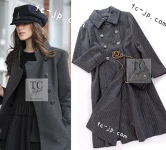 シャネル コート CHANEL チャコール グレー ストライプ ウール100% カール・ラガーフェルド 女優着用 超美品 36のサムネイル