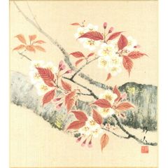 山内一生　紅白梅　和紙　貼り絵　小原和紙工芸　栞　落款 小原和紙工芸画 山内一生作の「紅白梅」色紙 - メルカリ