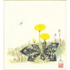 手描き 色紙 色紙掛けなし 「蒲公英」中谷 文魚 242mm×273mm モダン 手描き 色紙 色紙絵 掛軸 床の間 和室 おしゃれ 壁掛け 絵