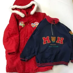 [値下げ交渉歓迎] ミキハウス MIKI HOUSE 130 まとめ売り コート スウェットハーフジップ  スウェット  中綿コート  ロング丈  ワッペン  刺繍  クマ ミキハウスの象徴カラー  ネイビー　B-349