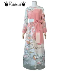 着物リメイク ロングワンピース 作家物 訪問着 Aライン マキシ丈ドレス 枝花文 駒刺繍 金彩 暈し染め 染め分け サーモンピンク×ライトグリーン