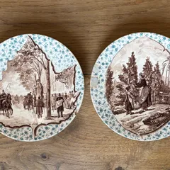 （2枚セット）フランスアンティーク　Sarreguemines　Pese　サルグミンヌ　飾り絵皿　ペーズシリーズ　古物【915】のサムネイル