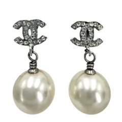 【在庫一掃】 シャネル ピアス レディース ココマーク アクセサリー スイング CHANEL GP  ラインストーン   A13C ホワイト 白 シルバー 約6.4g 2013年【中古品】