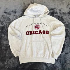 【USED】US 古着 Champion パーカー シカゴ カレッジロゴ アイボリー系 ホワイト メンズ Ｍ チャンピオン スウェット フーディー 刺繍ロゴ USA古着 アメリカ ダメージ プルオーバー アメカジ ストリート