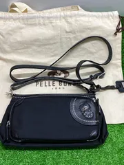 ●PELLE BORSA　ペレボルサ　お財布　スマホ　ショルダー　ポシェット　ブラック　少々汚れあり　保存袋付　中古u260403_0