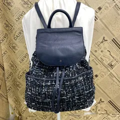 トリーバーチ ツイード リュック 巾着型 デイパック チェーン ネイビー GD163