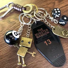 キーホルダー キーリング 本革 巻き ステンレス カラビナ レトロ ビンテージ 古着 アメカジ ストリート ジャラジャラ ダイス ロボット ロゴ プレート 送料無料