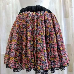 INGNI イング ✿ 花柄プリーツミニスカート 裾レース M ピンク×イエロー×パープル×グリーン ポリエステル100％ 韓国製