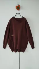 ジーン夜色 ルーズフィット 前ポケット 袖ボタン 前後ろ アシンメトリー ニット