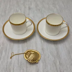 4 S03338  TIFFANY＆Co ティファニーゴールドバンド カップ＆ソーサー ティーカップ  ペア 2セット 陶器 洋食器