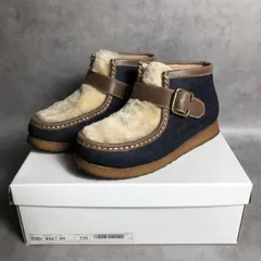 WQ1124●REGAL ：箱付き レザーデニムファーショートブーツ ●23.5● インディゴ/ベージュ 定価￥19800- ムートン ボア リーガル