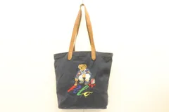 【中古】 POLO RALPH LAUREN メンズトートバッグ -- POLOベア ツイル トート POLO RALPH LAUREN -- 紺 ネイビー 刺繍