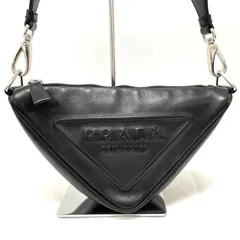 【美品】PRADA　プラダ　トライアングル　レザー　エンボスロゴ　ショルダーバッグ　1BH190　ミニポーチ付き　ブラック　RFID反応あり　現状品 (44907)