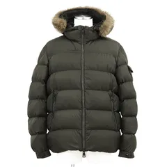 MONCLER モンクレール ダウンジャケット MARQUE サイズ 4 メンズ 2018年製 ロゴ ボタン ワッペン コヨーテファー&フード取り外し可 ジップアップ ミリタリー アウター ハンガー付属 カーキ 緑 アルメニア製