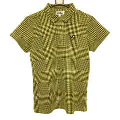 【美品】ジャックバニー 半袖ポロシャツ イエロー×黒 千鳥格子 ワッペン レディース 2(L) ゴルフウェア Jack Bunny