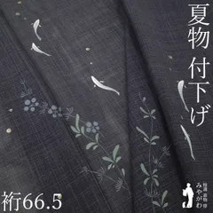 【中古】 夏物 付下げ 着物 リサイクル 単衣 正絹 絽 濃グレー地 ダークグレー 手染め 小魚 水草 金彩加工 かわいい おしゃれ 夏 付け下げ 附下 夏用 着物 夏着物 美品 背伏せ仕立て 仕立て上がり 身丈160 裄丈66.5 Ｍサイズ みやがわ sb1