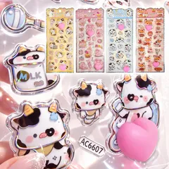 【新品】 【ツヤツヤ感×ハートぷにぷにシール】4枚セット お.しり キラキラ かわいい ぷくぷく キャラクター 3D マシュマロ ふわふわ もちもち もっちりスクイーズ ステッカー デコレーション (ツヤツヤハートぷにぷにシール4枚セット(ブタとウシたち) 0