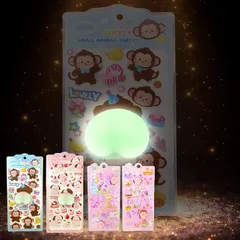 【新品】 【デカいお.しり×肉球】4枚セット お.しりぷにぷにシール かわいい ぷくぷく キャラクター 3D マシュマロ ふわふわ もちもち もっちりスクイーズ ステッカー デコレーション (蓄光デカいお.しり2枚+光らない肉球2枚) 1