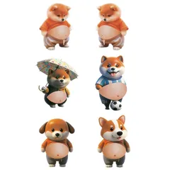 【新品】 3D 犬 お腹 シール 柔らかいお腹 めずらしくておもしろい かわいい 3D もっちりスクイーズ ステッカー シー ル帳 デコレーション 携帯電話飾り用 手帳用 日記帳用 (6個入りコンボパック) 0