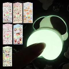 【新品】 【蓄光デカいお.しり6枚セット】お.しりぷにぷにシール かわいい ぷくぷく キャラクター 3D マシュマロ ふわふわ もちもち もっちりスクイーズ ステッカー デコレーション (蓄光デカいお.しり6枚セット(パンダイヌサルたち)) 1