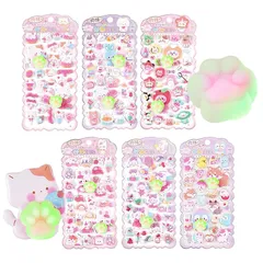 【新品】 おしりぷにぷにシール かわいい ぷくぷく キャラクター 3D マシュマロ ふわふわ もちもち もっちりスクイーズ ステッカー デコレーション (蓄光肉球６枚セット動物第二弾シリーズ) 1