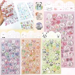 【新品】 TattiOut 2026年新型 シール ぷくぷく 4枚 中実【改良を重ねた 10種類以上】ぷっくり 立体 デコシール 3D ごほうび ステッカー うるつや ラメ付き 手帳デコ パンダ うさぎ ねこ 猫 魚 キラキラ 推し活デコ 女の子 子供 プ 1