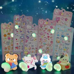 【新品】 【蓄光6枚セット】お.しりぷにぷにシール かわいい ぷくぷく キャラクター 3D マシュマロ ふわふわ もちもち もっちりスクイーズ ステッカー デコレーション (蓄光お.しり6枚セット（ネコウサギクマちゃん）) 1