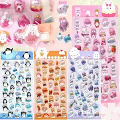 【新品】 2026年新型 シール ぷくぷく 4枚 中実【改良を重ねた 10種類以上】ぷっくり 立体 ごほうび ステッカー うるつや グリッター デコシール 3D 手帳デコ スマホケース うさぎ ねこ 猫 ペンギン キラキラ 推し活デコ 女の子 子供 プレゼ 0