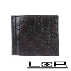 グッチ ■新同■ シマ 二つ折り マネークリップ 札入れ カード 財布 ウォレット レザー ブラウン 170580 【575389】3