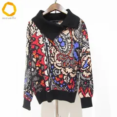 #wxc レオナール LEONARD カットソー セーター・ニット ドルマンスリーブ 黒 柄 シルク混 マルチカラー レディース [994848]