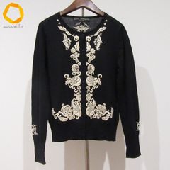 美品 LEONARD コットンシルク 花柄刺繍カーディガン ラインストーン L