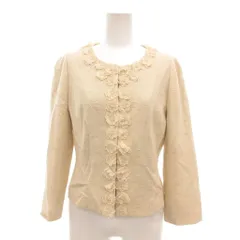 ストロベリーフィールズ STRAWBERRY-FIELDS 美品 ノーカラージャケット ツイード ラメ 七分袖 フラワーモチーフ ベージュ /YJ ■GY59