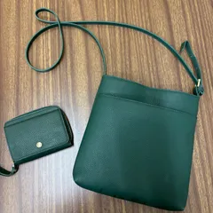 (b) BARCOS バルコス レザー ショルダーバッグ 緑 本革風 ミニ財布 セット 美品 レディース/0304