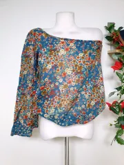 ザラ 片方オフショルダー ブラウス 77 ブルー L