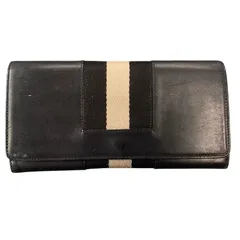 ♪4132 BALLY ブラックレザー 長財布 ストライプ 中古 カーフ　レザー ブラックのサムネイル