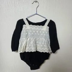 赤ちゃん レース ロンパース ブラック 長袖 80