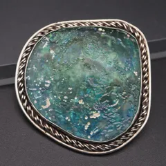 S018 ローマングラス ガラス 925 ISRAEL刻印 ブローチ 大ぶり デザイン シルバー ヴィンテージ