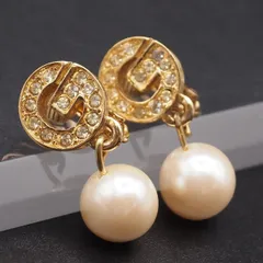 S972 ジバンシイ GIVENCHY イヤリング Gロゴ フェイクパール ラインストーン スウィング ゴールドカラー デザイン